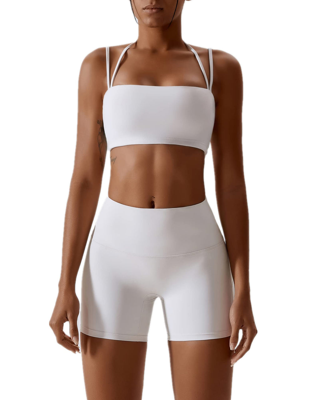 ABOCIW Workout Sets for Women 2 Piece Twist Front Halter Sports Bras High Waist Biker Shorts Exercise Gym Yoga Outfit
