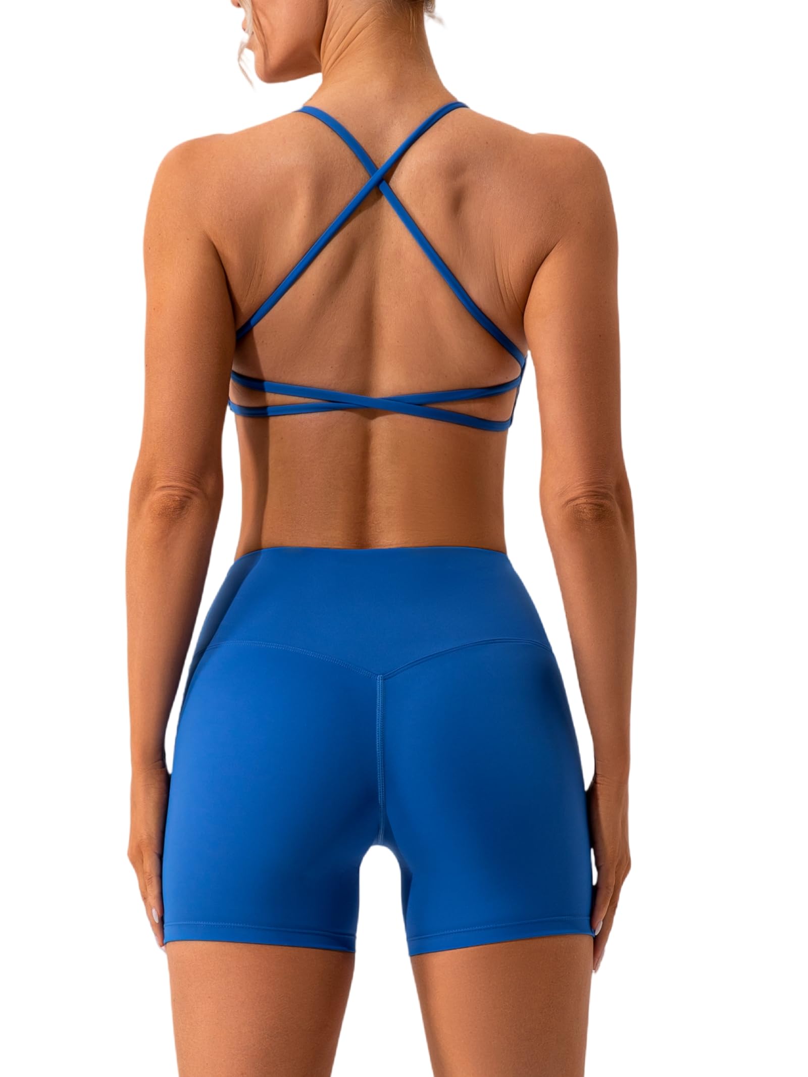 ABOCIW Workout Sets for Women 2 Piece Twist Front Halter Sports Bras High Waist Biker Shorts Exercise Gym Yoga Outfit