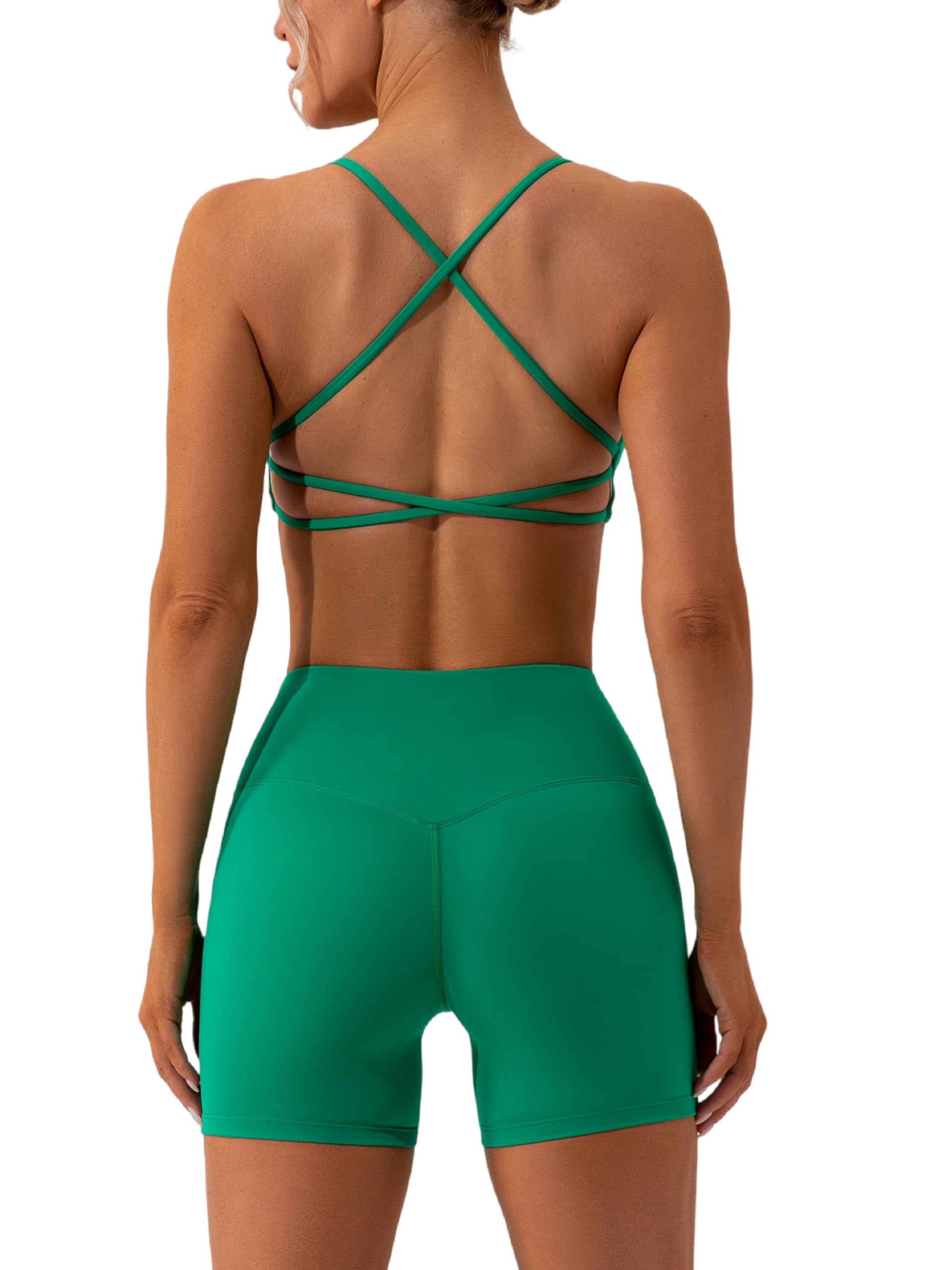 ABOCIW Workout Sets for Women 2 Piece Twist Front Halter Sports Bras High Waist Biker Shorts Exercise Gym Yoga Outfit