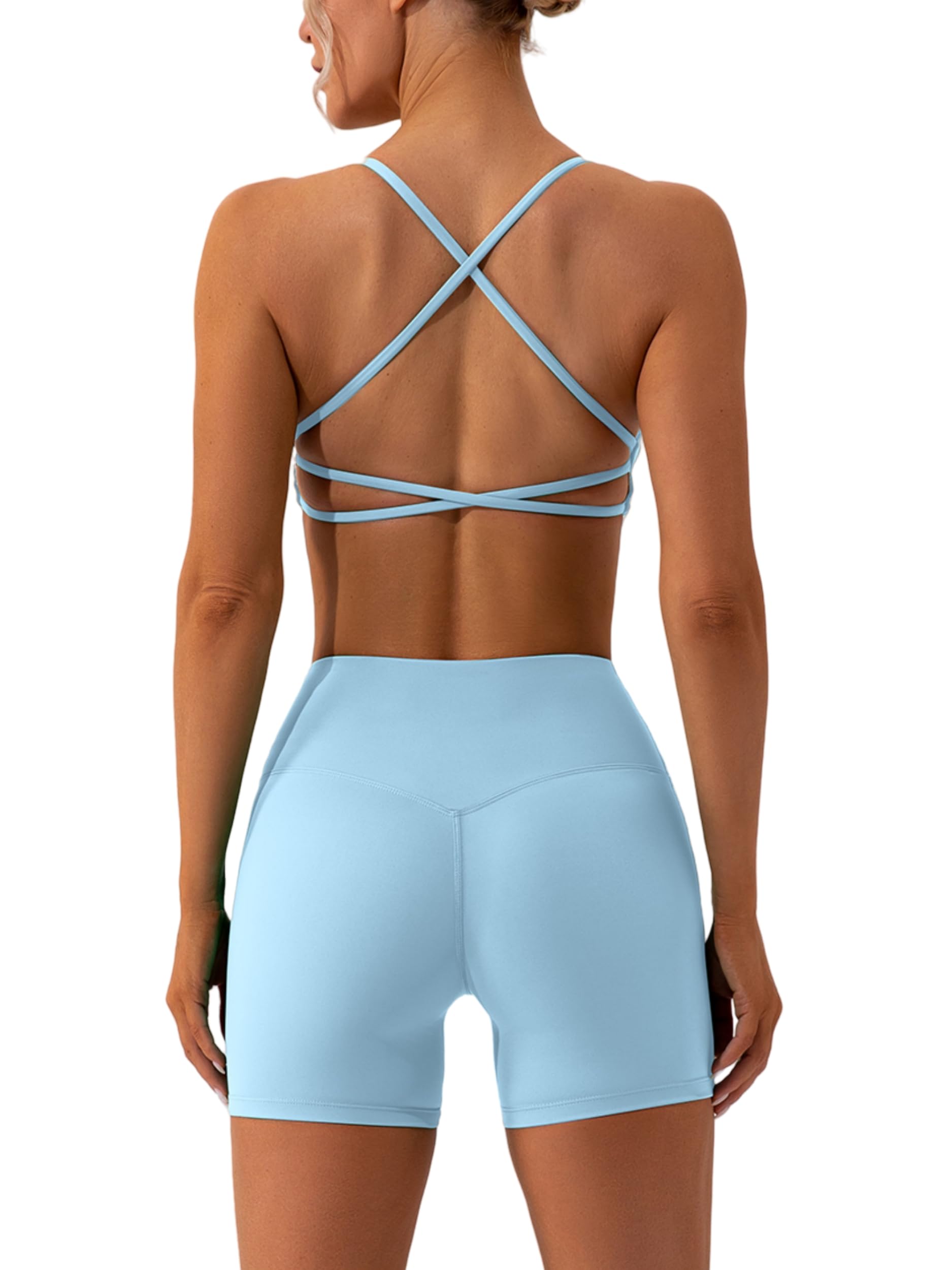 ABOCIW Workout Sets for Women 2 Piece Twist Front Halter Sports Bras High Waist Biker Shorts Exercise Gym Yoga Outfit