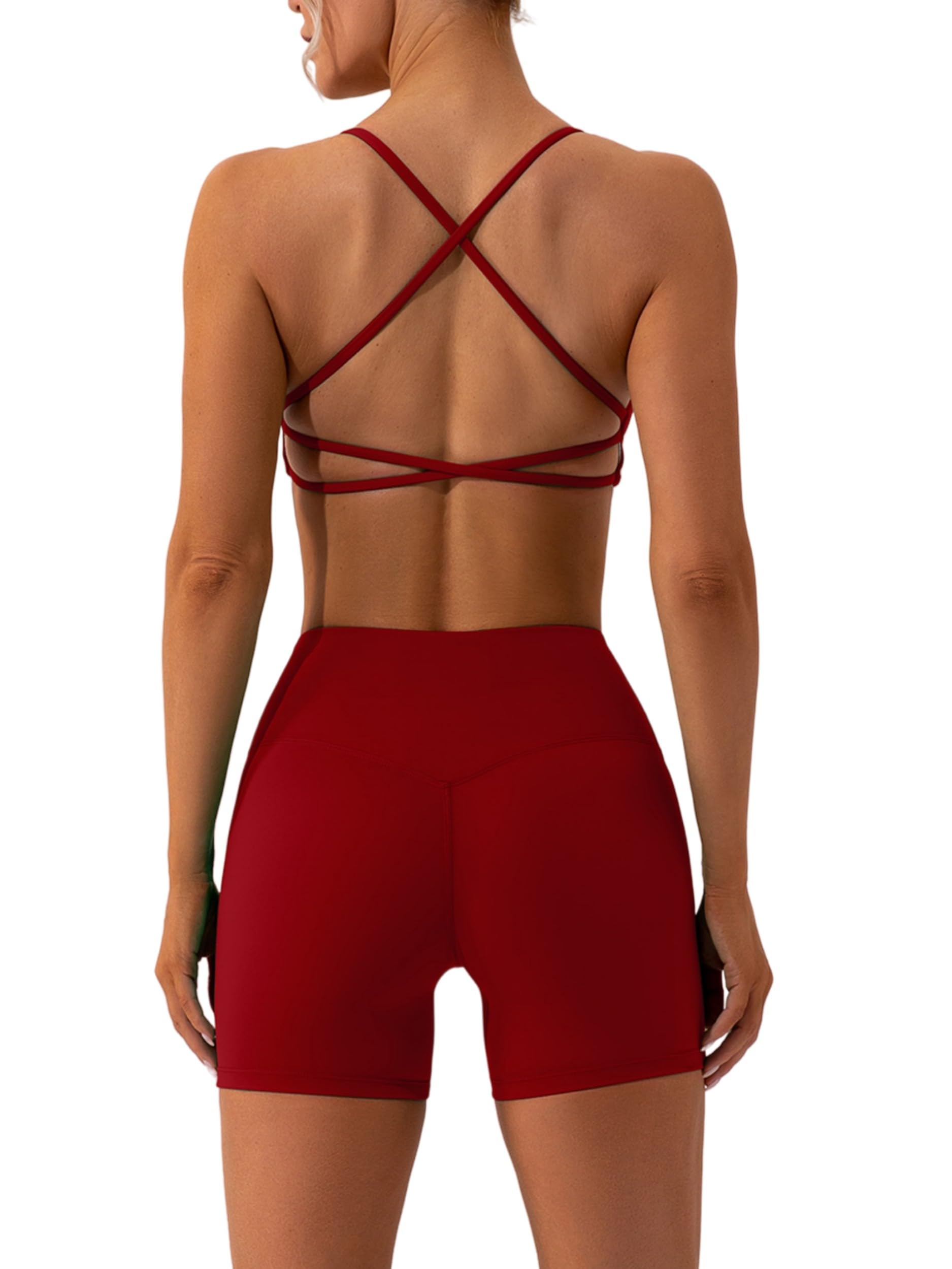 ABOCIW Workout Sets for Women 2 Piece Twist Front Halter Sports Bras High Waist Biker Shorts Exercise Gym Yoga Outfit
