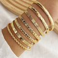 7 Pcs Punk Gold Color Bracelets Set for Women Gothic Heart Print Metal Open Bangle Fashion Jewelry Streetwear Gift
