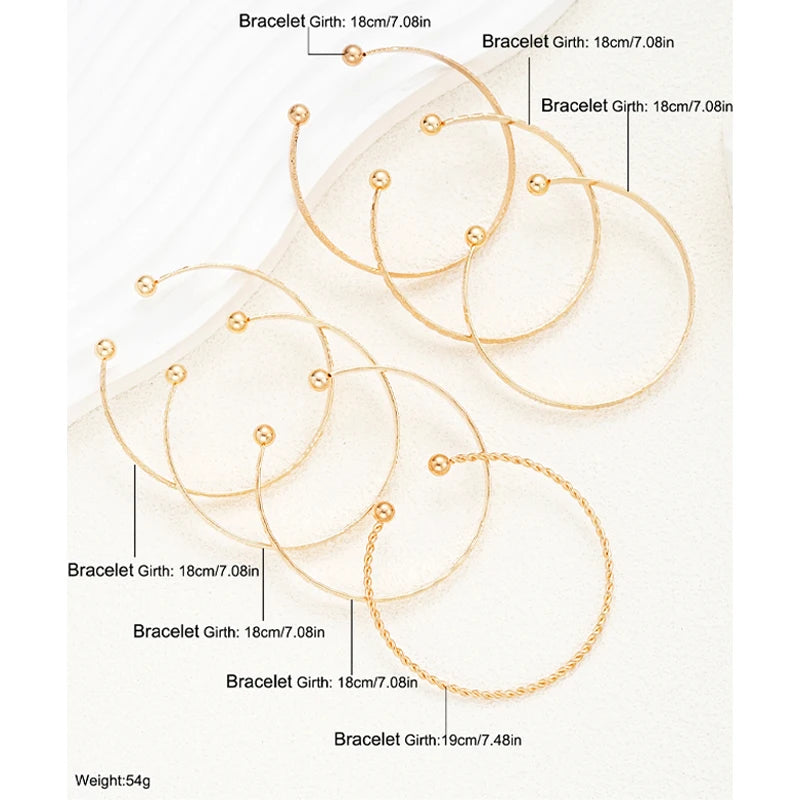 7 Pcs Punk Gold Color Bracelets Set for Women Gothic Heart Print Metal Open Bangle Fashion Jewelry Streetwear Gift